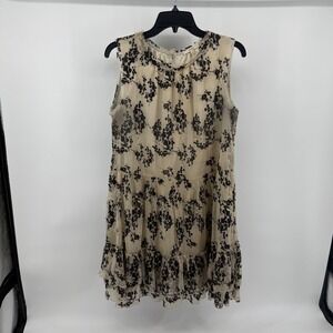 Easel Women's Sleeveless Dress Floral Tiered Ruffle Sheer Beige Black S‎